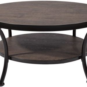 Manilla runt soffbord Ø91 cm - Mörkbetsad trä/svart